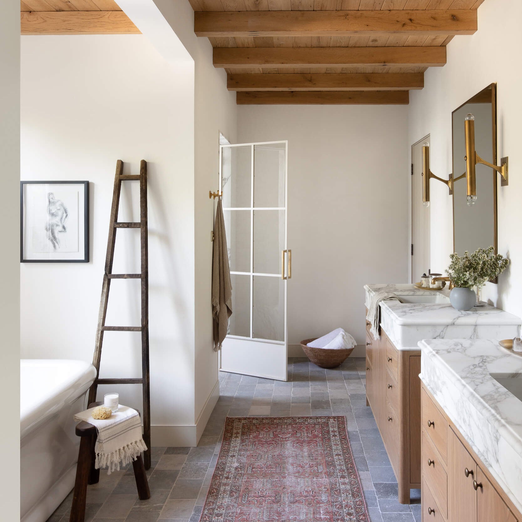 Bathroom with beams and t&g