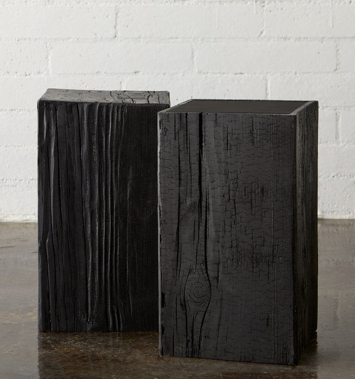 intense black city stump side tables with 2 top options